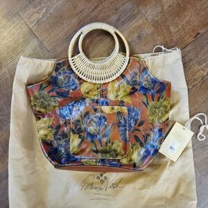 Patricia Nash Enlightened Garden Milan Italy Leather Wicker Handle Purse Handbag
